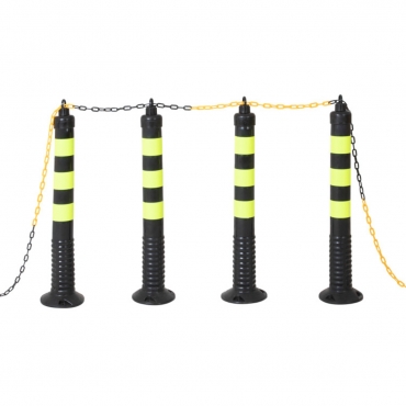 Vue d'ensemble du Kit de 4 balises flexibles + 1 chaîne de 25 mètres - Noir et jaune