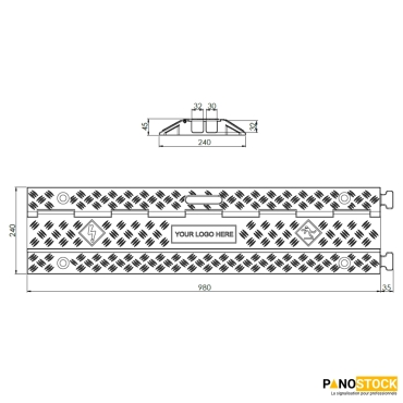 Schéma dimensions Protège câble 2 canaux - L.980 mm