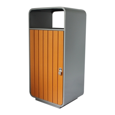 Vue d'ensemble de la poubelle extérieure aspect bois 60 Litres SPARKA