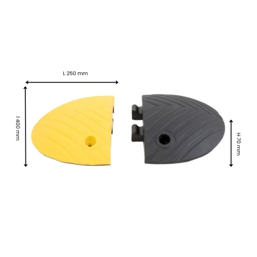 Schéma des extrémités Ralentisseur Routier 5 à 10 km/h pour voies privées H70mm