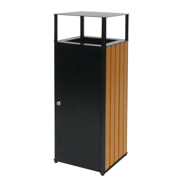 Vue générale de la poubelle urbaine aspect bois 60 Litres LISA