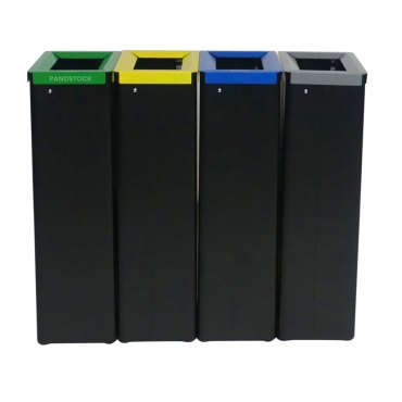 Vue de face du lot de 4 poubelles de tri sélectif de 42 Litres