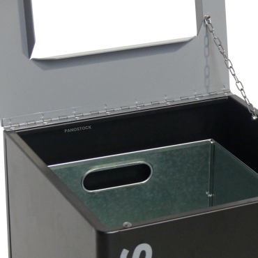 Vue du couvercle ouvert de la borne de tri sélectif autres déchets intérieur 70 Litres