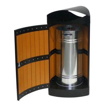 Vue porte ouverte de la poubelle extérieure effet bois 60 Litres JULIETA