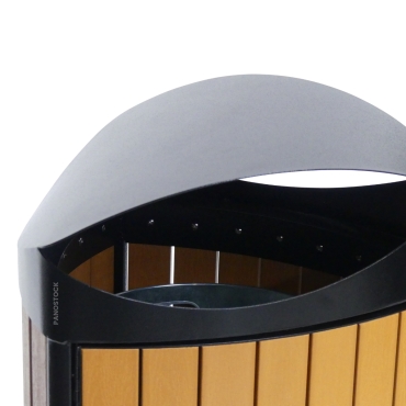 Vue rapprochée de la poubelle extérieure effet bois 60 Litres JULIETA