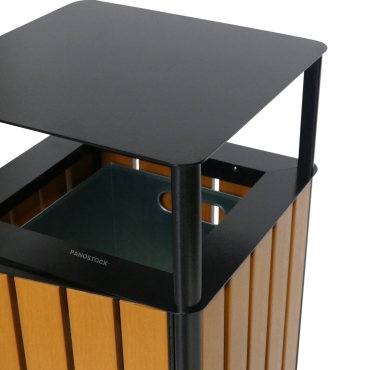 Vue de haut de la poubelle extérieure carrée aspect bois 60 Litres KOA