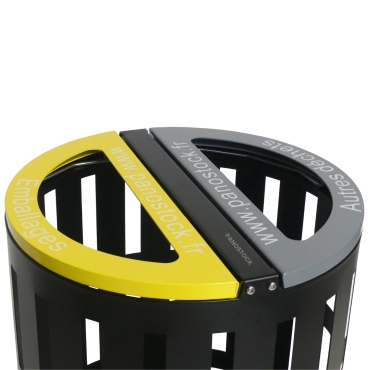 Vue rapprochée de la poubelle de tri double compartiment de 65 Litres