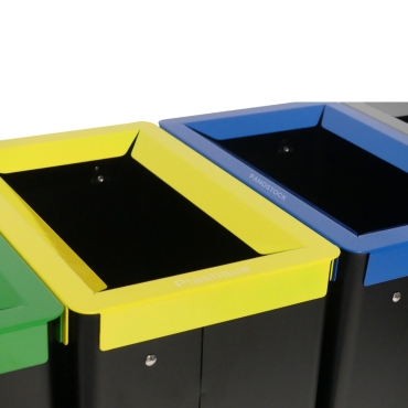 Zoom sur la poubelle jaune du lot de 4 poubelles de tri sélectif de 42 Litres