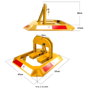 schéma de la barrière de parking robuste rabattable jaune