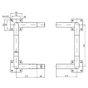 Schéma 3 de l'étrier modulable L600 x L600 x H600 mm sur platines jaune et noir