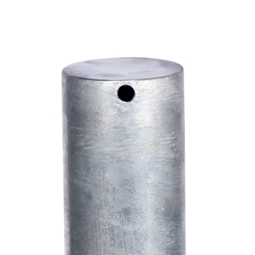 Vue de la tête du poteau de protection en acier galvanisé à chaud sur platine H.900 mm diam.90 mm